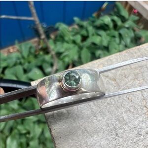 Artisan Hand Forged Sterling Silver Blue/Green Tourmaline Ring Size 7 (6.75)